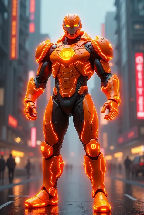 Orange lantern Jordan cyber neon armored suit 