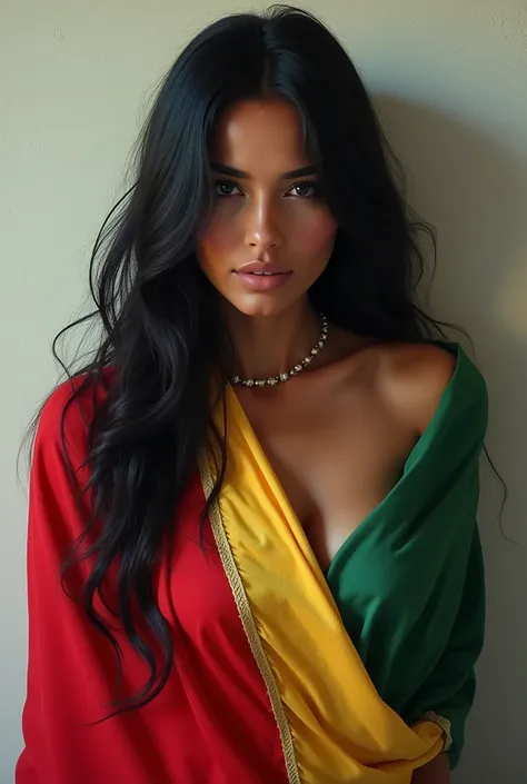 Aztec woman dressed in the Mexican flag sexy long black hair 