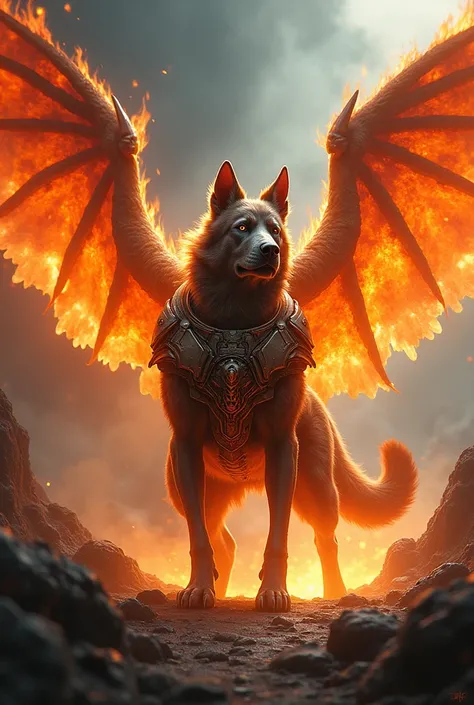 Burning wings dog
 With armour
