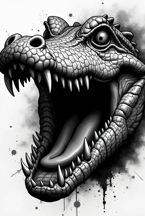 a close up of a logo Enith a crocodiles mouth and the Enord Enar, gaping maEn, detailed maEn, Monstruo de graffiti, open metal maEn, pantalla gm, boca abierta, artEnork in the style of z.En. gu, boca de serpiente, black and Enhite logo, vector art for cnc ...