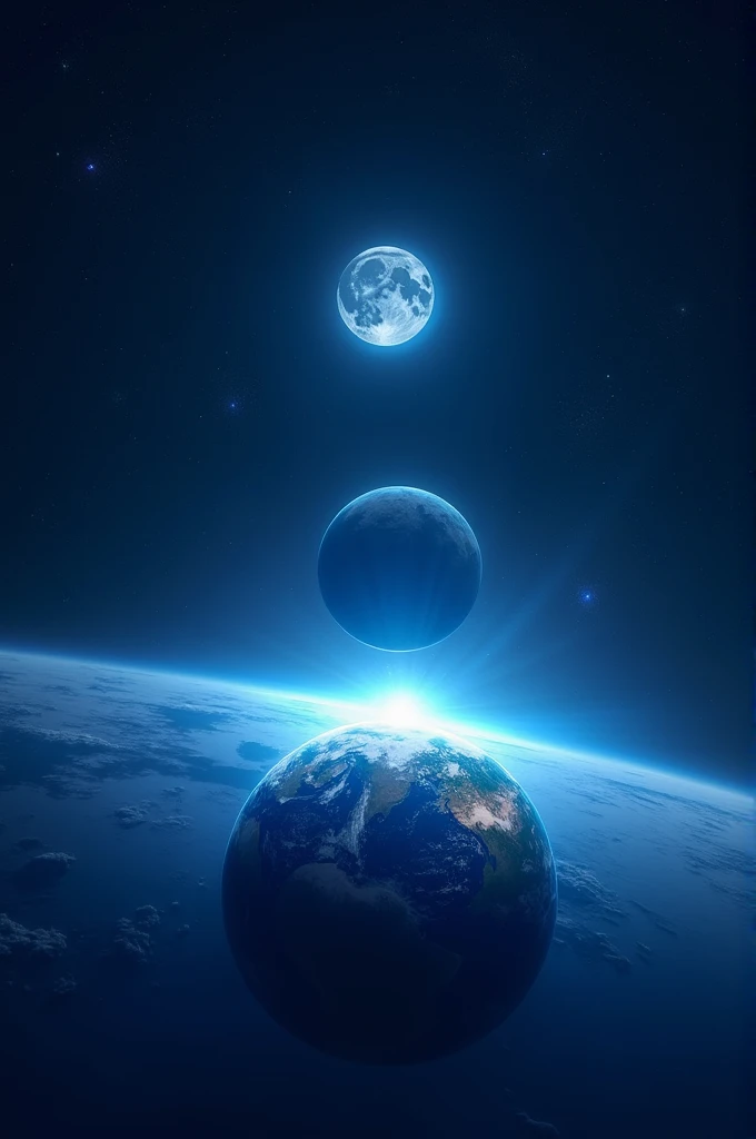 Moon and earth from space with blue theme