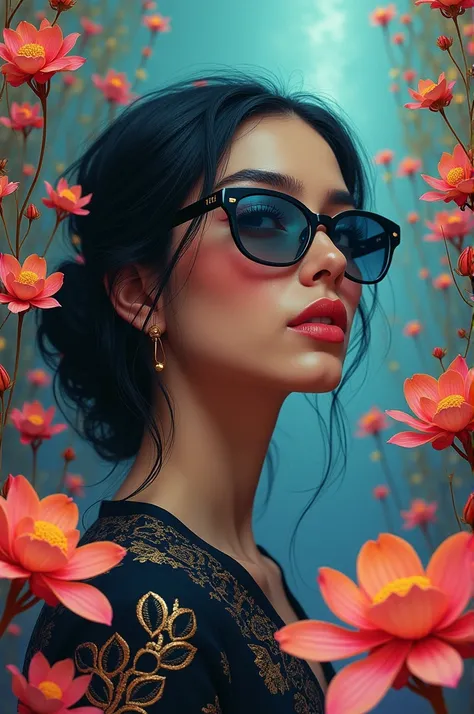 Persian color palette , Persian art, Persian girl, Persian, Iranian, Iran,nun, WEARING DARK, SHINY GLASSES folk costumes (Lina Cavalieri: 1,2) (8k, RAW photo, highest quality), hyperrealistic, intricate abstract, intricate artwork, abstract style, otherwor...