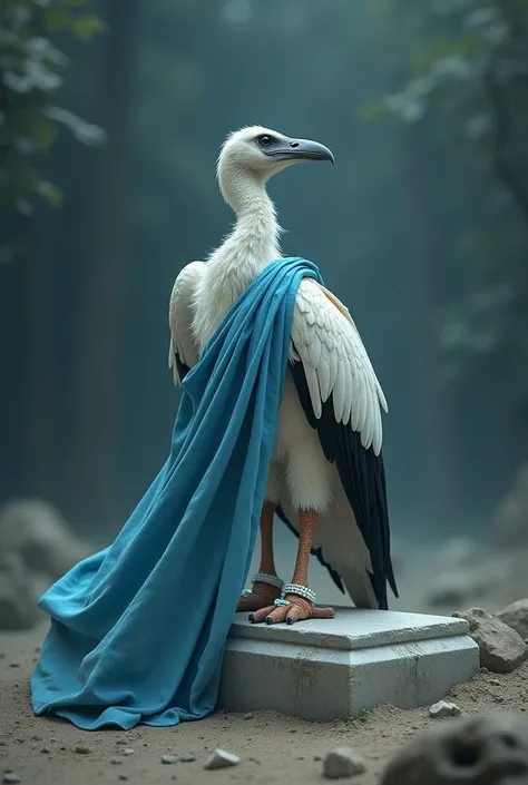 "Vulture Going to the grave"! Blue-white saree on the vulture, white sandal on the feet,