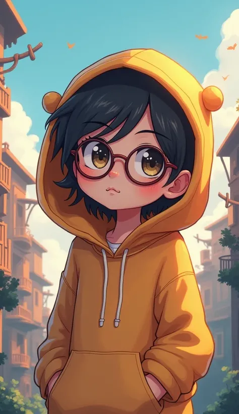 cartoon anime charater who where glasses and hoody 