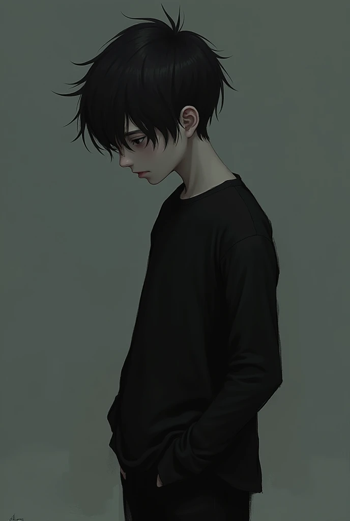 a boy in black clothes