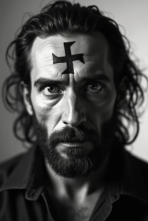 Charles Manson  With a tattoo of a Nazi swastika on his forehead 