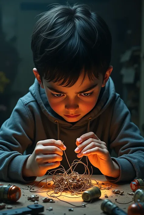 A boy wiring a time bomb
