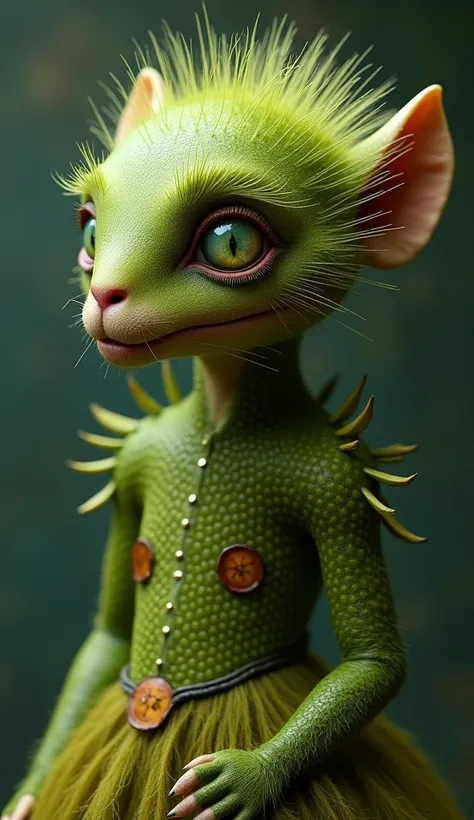 a supernatural humanoid creature with a kiwi head,human-like face,extremely detailed costume,full body shot,alice in wonderland style,4k 8k realism,masterpiece,highly detailed,photorealistic,intricate,complex,fantasy,whimsical,surreal,colorful,vibrant,stri...