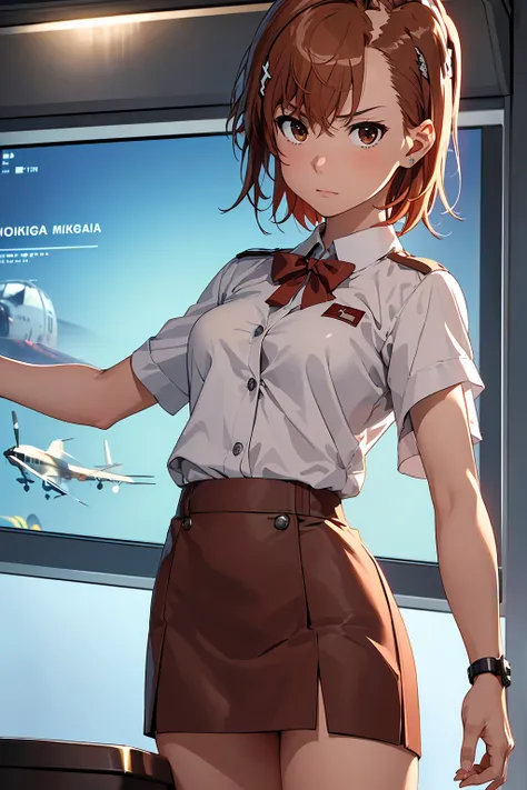 nsfw　(masterpiece:1.3), (Best Quality:1.1), (8k, Very detailed, Ultra-high resolution:1.2), ((Misaka Mikoto)), Five perfect fingers, Perfect Anatomy, One Girl, Short Hair　Brown Hair　Brown eyes, View your audience, Cool face　Glare　 (Cowboy Shot 1.5), (Detai...