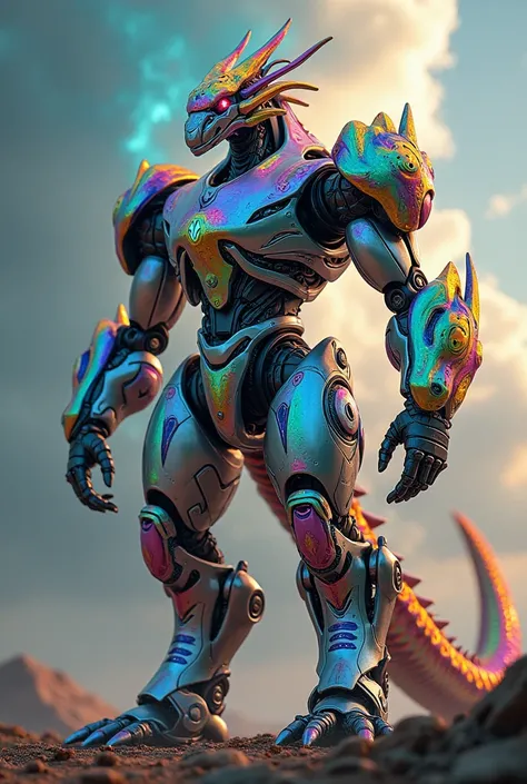 A robot with a dragon rainbow 