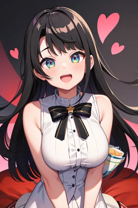 One girl, Shortcuts, Black Hair, High resolution, 最high quality, High detail, High-resolution model, high quality, Ultra high definition, Yandere, Crazy Eyes, Hearts in eyes, Crazy smile, Fatty face, Double teeth, Double teeth, 