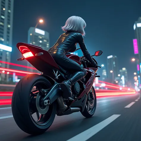 (8k, Photorealistic: 1.1, Original photo, Highest quality: 1.4),Japanese idol-style beautiful girl,1,Auto Racer,1 person,(Short Bob),(Silver Hair),(Swaying in the wind),Clear grey eyes,Long eyelashes,(piercings(small)),Rider Suit(one piece),boots,(Riding a...