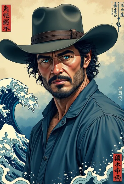 Ukiyo-e, Cowboy Shot, blue eyes, 