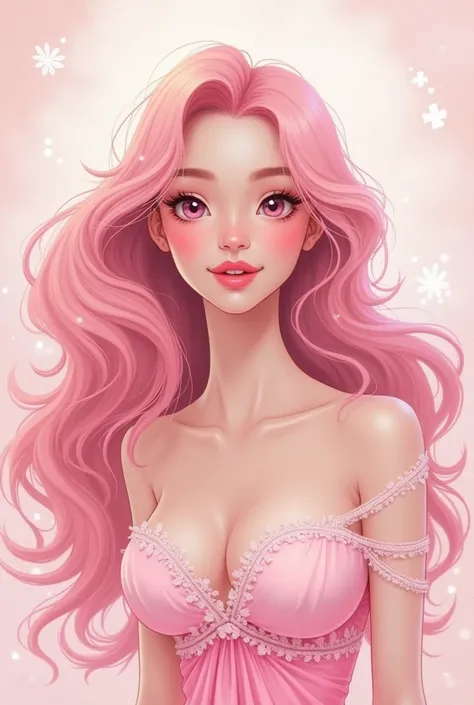 Draw an illustration of a beautiful woman who likes the color pink