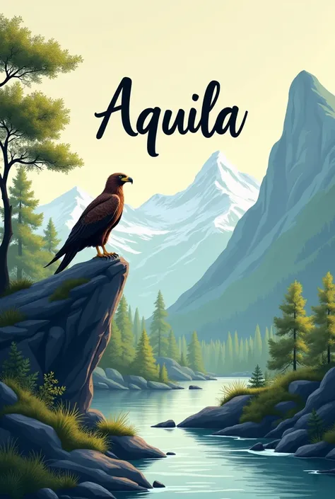 Create an Nature image for the cover page and write the text in Lucida Handwriting and the word is AQUILA in the centre of the page 