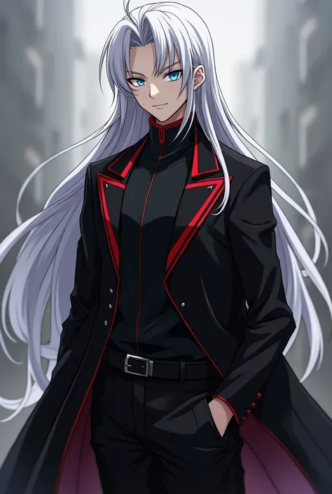 Kai Ryouko has a striking appearance with long white hair that flows down his back, and sharp blue eyes that give him a cool, focused demeanor. His expression is often calm, with a symmetric smile that conveys confidence and mystery.

Kais outfit is predom...