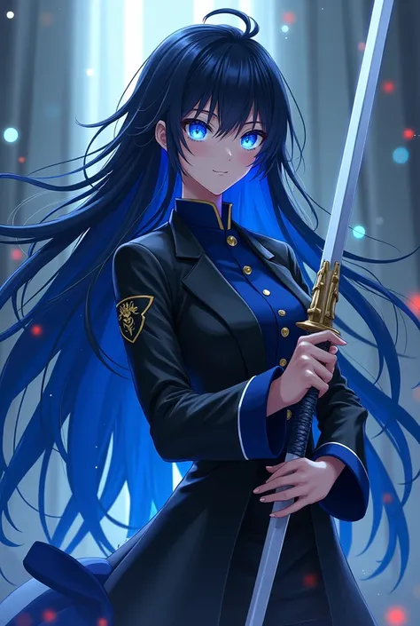 Hair colour: Black & blue (long)
Eyes colour: shine blue
Anime: Demon slayer
Hashira Uniform
White sword 