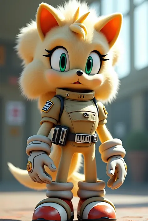 Make me a cream colored female Anthromorphic hedgehog from Sonic the hedgehog universe, Make her wear a G.U.N uniform and she is an Oc
