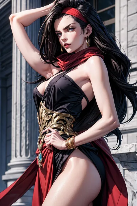 ((extremely beautiful detailed face)),strikingly elegant and mature character. She has a commanding presence with a sophisticated style. Her appearance includes long, flowing hair that cascades down her back, often styled in a classic and graceful manner. ...