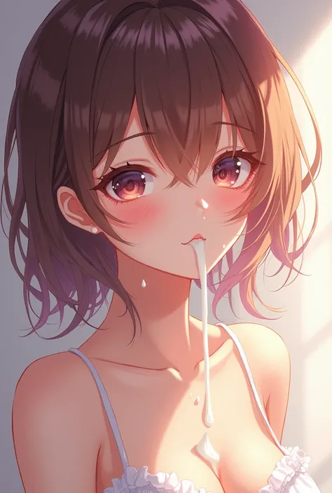 Anime woman with milk on her face