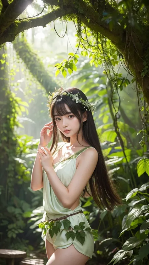 独 Create an ultra-realistic 8K resolution image of a Mandragora, retaining its iconic features while transforming into the ultimate moe character, appearing as a beautiful girl. Her skin has a smooth, slightly textured appearance, hinting at her plant orig...