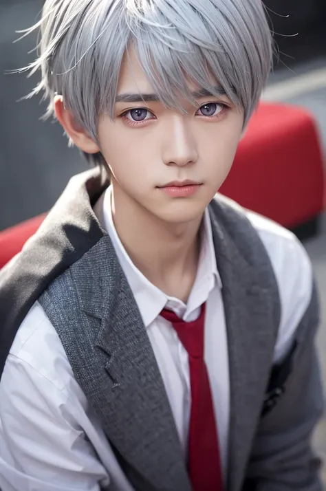 Kaworu Nagisa　Handsome　Silver Hair　Red eyes