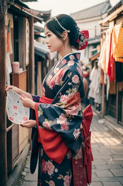 A fortune teller wearing a kimono and facing forward