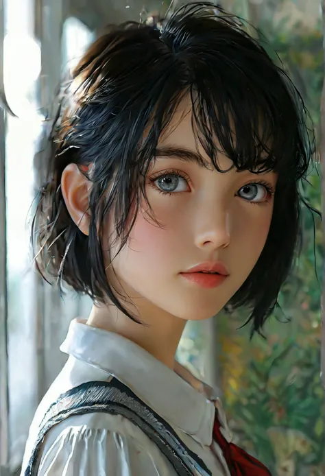 One Girl，(とてもcute女子高生:1.3)，masterpiece，Best Quality，High resolution，(((Photorealistic)))，RAW Photos，Ray Tracing，Physically Based Rendering，beautiful girl，(Age 15:1.4)，cute，Big Eyes，(detailed pupils:1.2)，(The face is facing straight ahead:1.3)，The body is f...