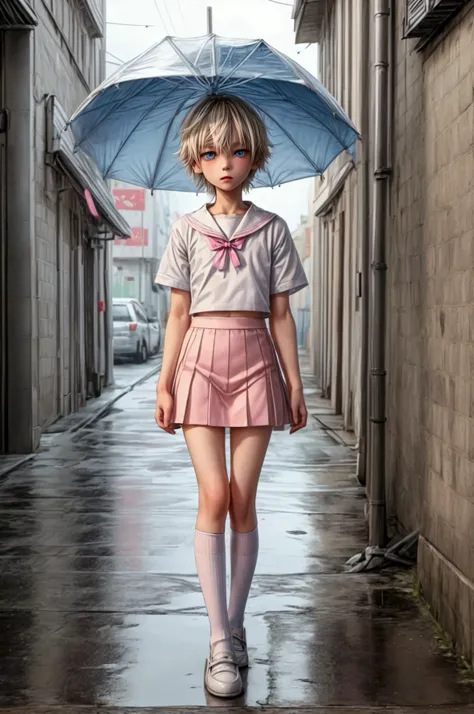 Anime style, Highres, Masterpiece, Best quality at best, Best Quality, hight quality, hight detailed, 1boy, (little boy), blonde boy, perfect boy body, cute boy, detailed light blue eyes, short hair, messy hair, pastel rainbow inner hair color mesh, Neutra...