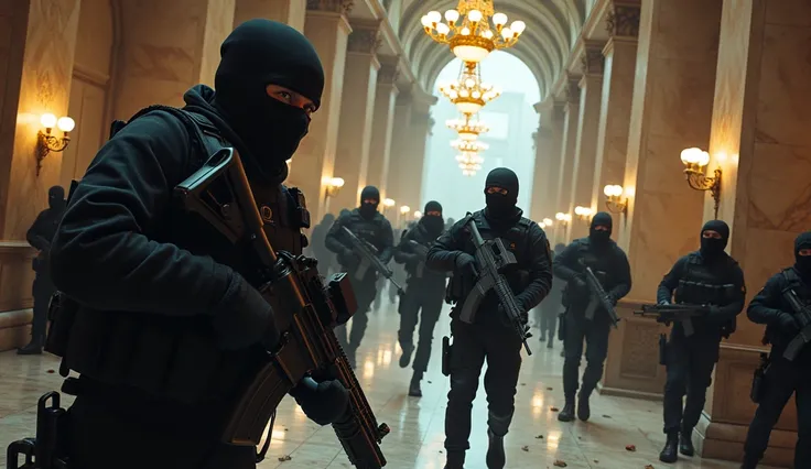 A group of terrorists in a bank 