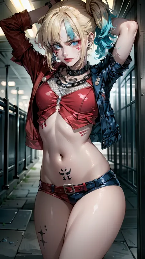 harley quinn from suicide squad, slim body, short hair, sex, naked, erotica, naked грудь, naked, costs, at full height (body ful...