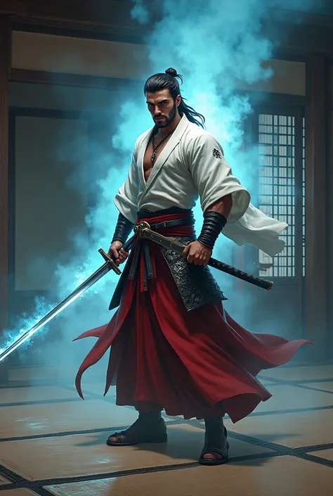 accurate, Best Quality, High resolution, muscular,smile, Thin beard, Dutch Angle, Surrealism, Samurai,The white haori coat turns red,Wields a sword as tall as his back,Skinny macho,Hero Face,Medium Hair,Beckham lookalike,Demons Eye,Legend Samurai,
A pale b...