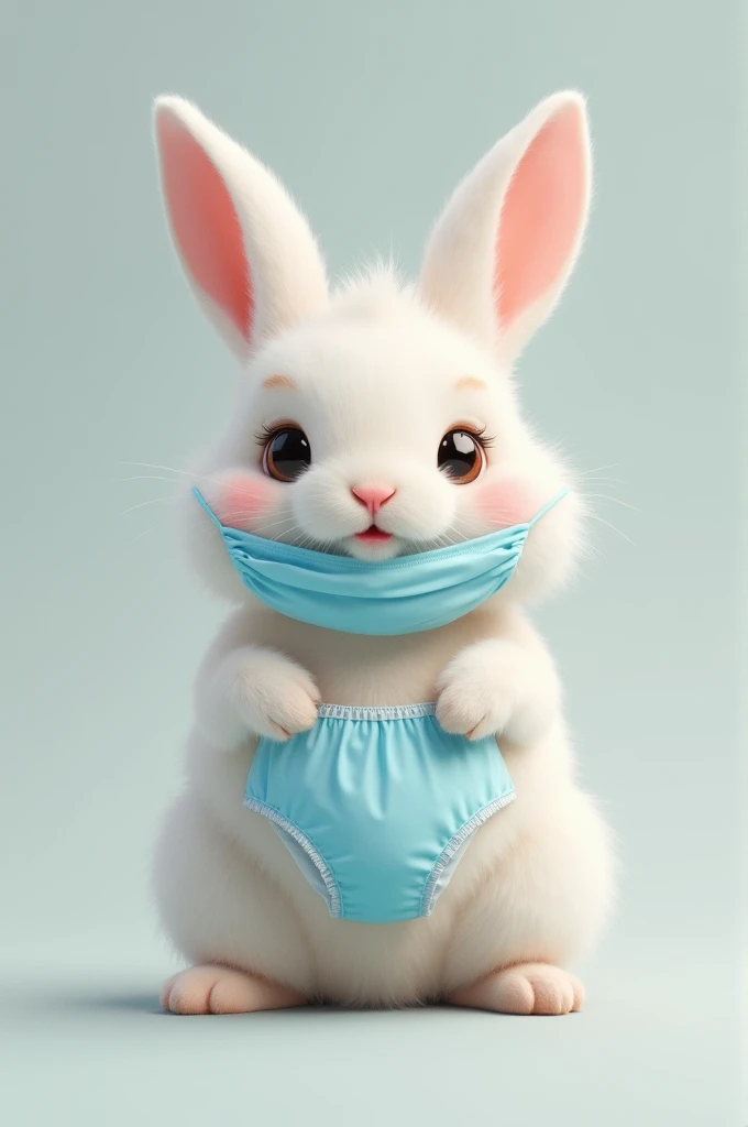 Bunny with sky blue pantie on face
