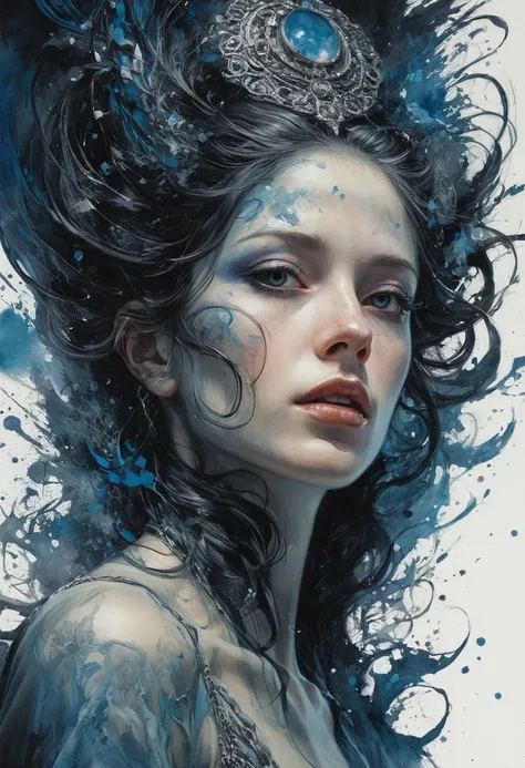 Colorful beautiful woman: Black ink flow: 8k resolution photorealistic masterpiece: by Aaron Horkey and Jeremy Mann: intricately detailed fluid gouache painting: by Jean Baptiste Mongue: calligraphy: acrylic: watercolor art, professional photography, natur...