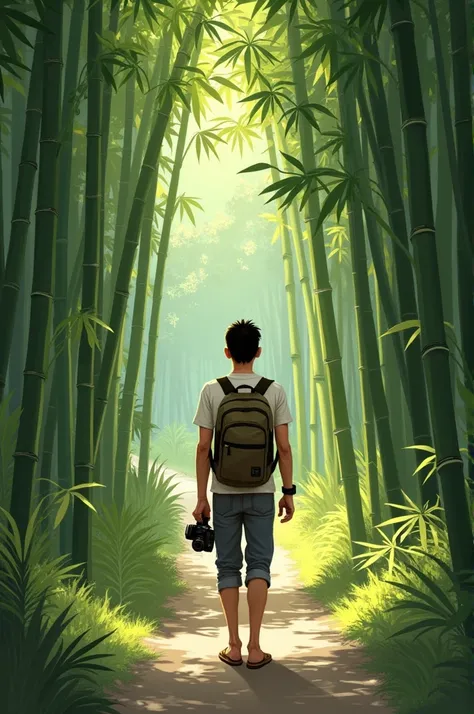 Okay, heres a breakdown of the scenes youv
Panel 1: Introduction
 
- Image: Ethan walks through a village path. The path is lined with tall bamboo stalks, creating a tunnel of green. The sun shines through the bamboo, casting dappled light on the path.  Et...