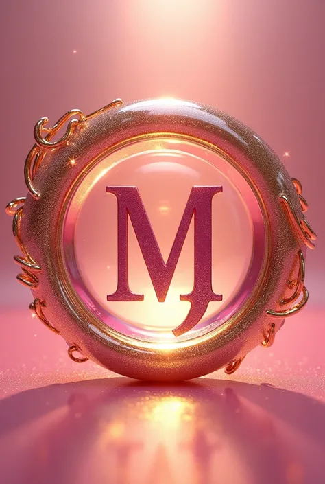 A shiny pink image with a golden circle in the middle of the lens, in the middle of the circle there is a shiny pink letter M on this letter Dr..There should be J that looks like a woman&#39;s hair with a golden color