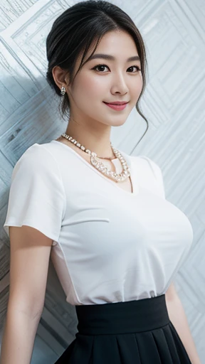 
From blow , standing,  on road,   New-York city, looking at viewer, Japanese Girls , 20-age ,(Detailed face, cute face, Beautiful Eyes, chignon , small lip, smile), (pearl necklace, pearl earring, lady watch) ,(slender body, C cup breasts, Wide Hip) ,(Whi...