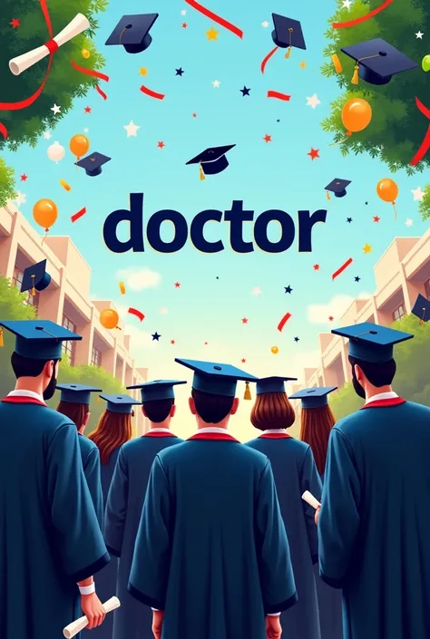 Create a celebratory image for a graduation day party. 
Include a prominent Doctor logo and feature festive elements such as graduation caps, diplomas, and decorations.
Enter text:  September 29, 2024, at Daswani Dental College and Research Center