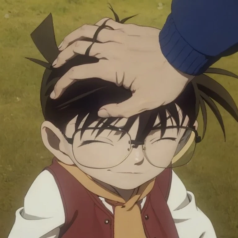 a man wearing glasses with a haircut and closed eyes, shinichi sakamoto