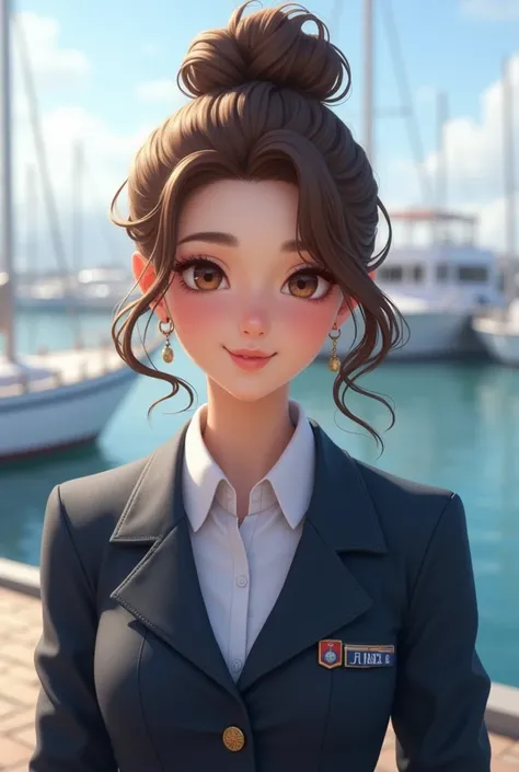 A maritime student woman introducing herself with wavy hair bun hair 