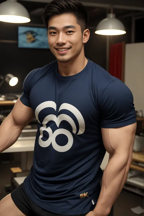 ((Highest quality, 8K, Masterpiece: 1.3))、Thailand Laos Burma Asia, Thai man, A handsome Asian rugby player with short hair, a muscular beard, and big muscles., １A man who has、 yo、Good appearance、Beautiful nose、smile、 Detailed eyes and face、beautiful light...