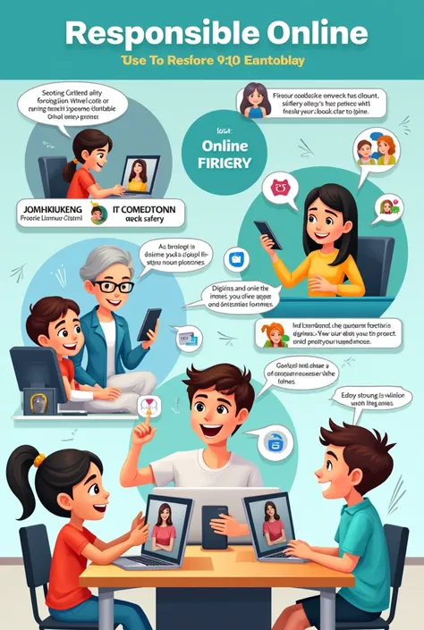 Poster cartoon showing responsible online behavior 