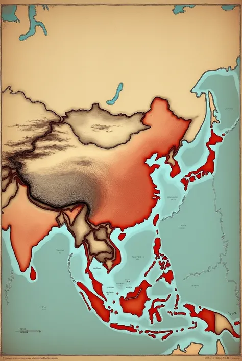 
East asia map highlighted country associated with Oriental Philosopy 