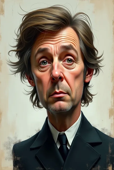 A Paul McCartney with a sad expression , caricature, Expressionnisme, looking straight at camera