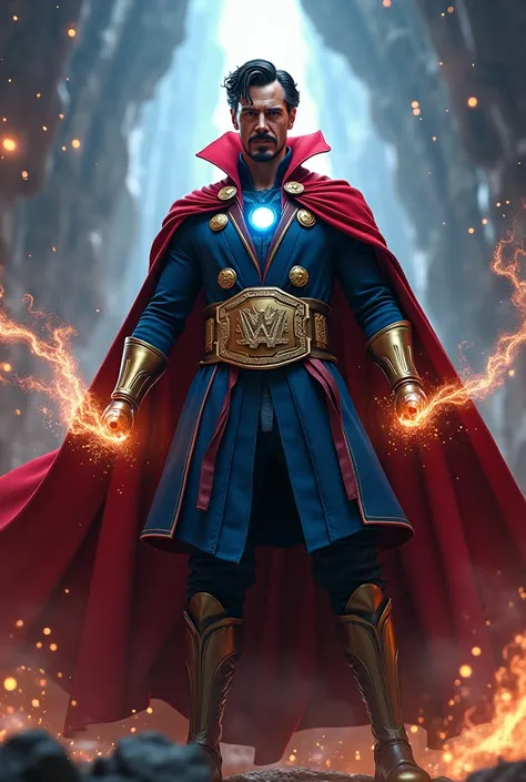 Dr strange in ironman suit holding wwe championship 