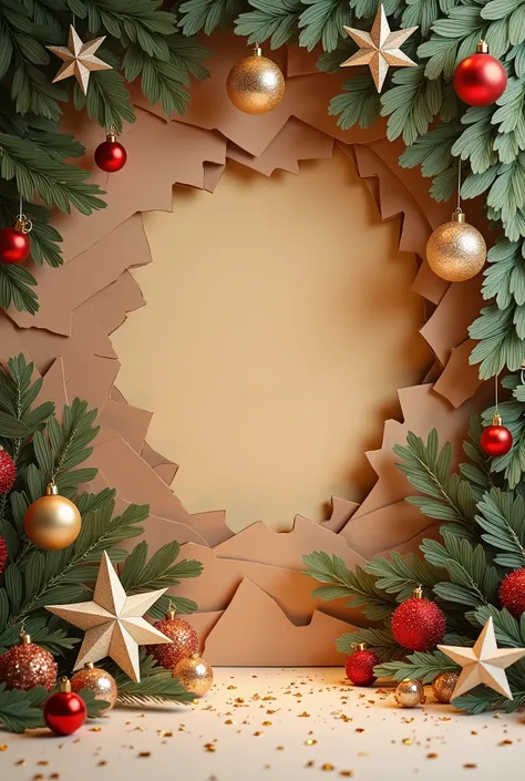 Christmas set for photo studio made with cardboard, papel craft, cardboard and Christmas decorations. It must be inexpensive decoration, but Elegant must be seen front, a beautiful and captivating set. No flashes or cables should be visible. 
