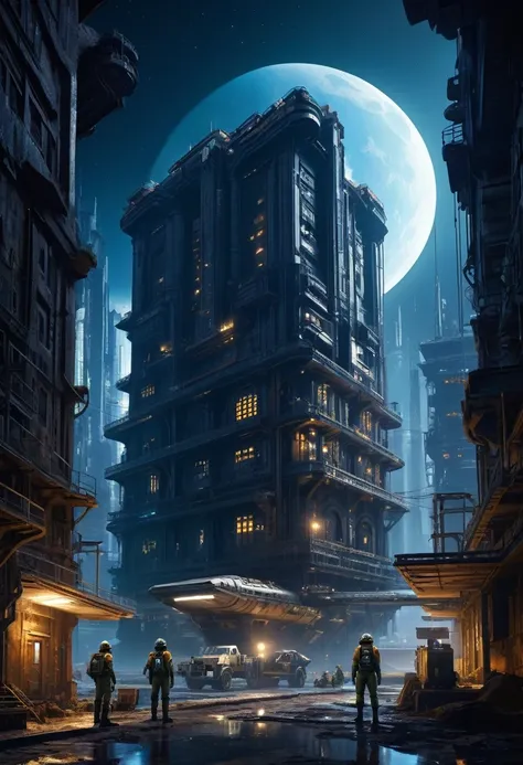 The crew of an intergalactic mining ship is stationed on the planet, Has a very old urban centre, But it clearly has a technical past., The huge building is in a poor state of preservation.、Completely uninhabited. Two crew members inspect the city in a moo...