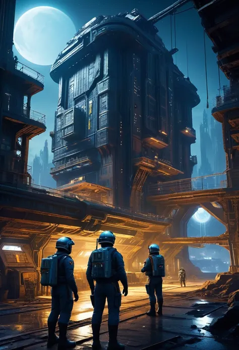 The crew of an intergalactic mining ship is stationed on the planet, Has a very old urban centre, But it clearly has a technical past., The huge building is in a poor state of preservation.、Completely uninhabited. Two crew members inspect the city in a moo...