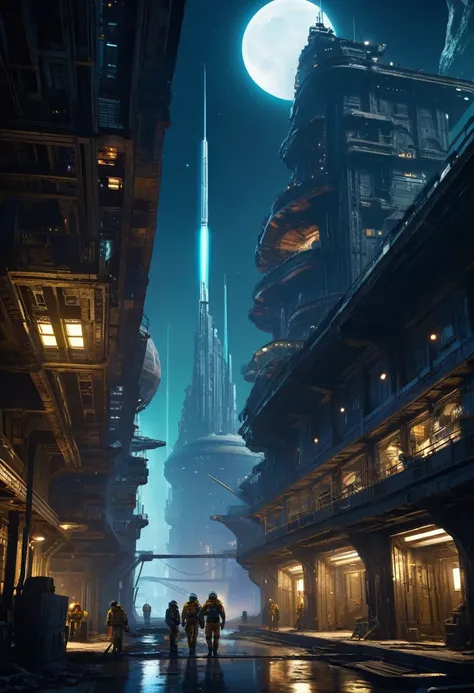 The crew of an intergalactic mining ship is stationed on the planet, Has a very old urban centre, But it clearly has a technical past., The huge building is in a poor state of preservation.、Completely uninhabited. Two crew members inspect the city in a moo...