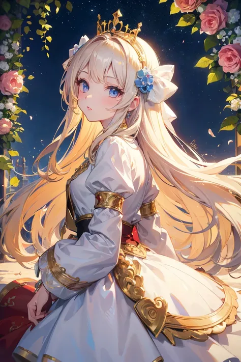 best quality, masterpiece,colorful hair, golden eyes,White clothes, look up, ,Hair,White skin,one girl, long hair, Looking at the viewer, unique, Golden hair, Hair accessories, High accuracy, Anatomy is correct, precise, Get prizes multiple times, details,...